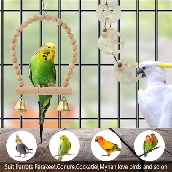 Parrot Toys Swing Hanging,18 Pieces Bird Cage Accessories Toy Perch Ladder - Picture 3 of 7